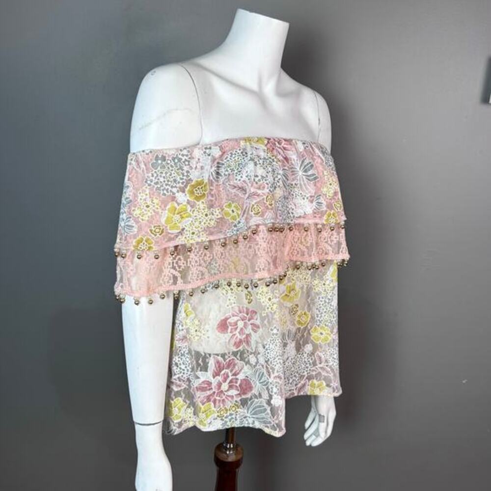 Boston Proper top Medium off shoulder all‎ over lace floral pastel cottagecore